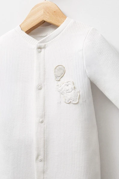 Bebitof My Baby Kumsal % 100 Coton 10 Lu Hastane Çıkışı Yeni Sevimli Balonlu Fil Desenli ekru 10124