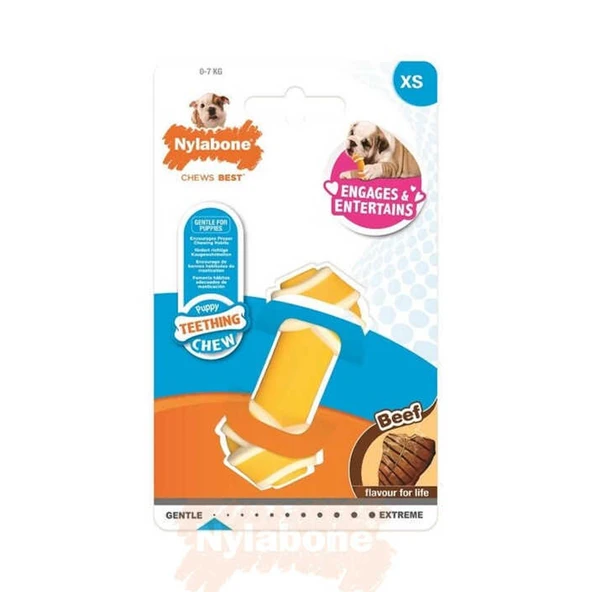 847236-Nylabone Biftek Aromalı Yavru Köpek Çiğneme Kemiği XS 7 Cm ürün görseli 1