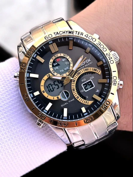 Joefox Çelik Kordon Dijital Ve Analog 2 Yıl Garantili 3 Atm Suya Dayanıklı Erkek Kol Saati JOE.CL04 ürün görseli