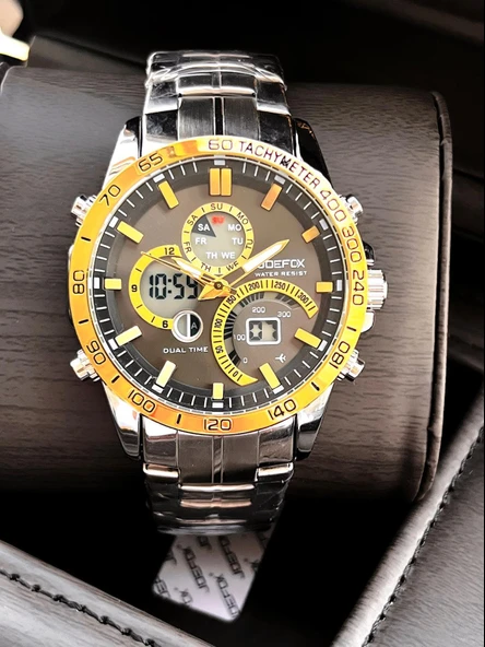 Joefox Çelik Kordon Dijital Ve Analog 2 Yıl Garantili 3 Atm Suya Dayanıklı Erkek Kol Saati JOE.CL04 - Resim 3