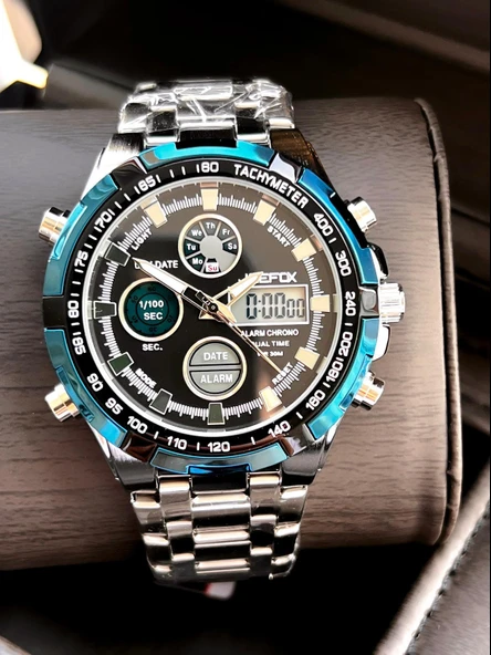 Joefox Çelik Kordon Dijital Ve Analog 2 Yıl Garantili 3 Atm Suya Dayanıklı Erkek Kol Saati JOE.CL07 - Resim 3