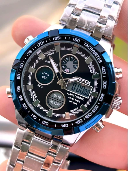 Joefox Çelik Kordon Dijital Ve Analog 2 Yıl Garantili 3 Atm Suya Dayanıklı Erkek Kol Saati JOE.CL07 - Resim 2