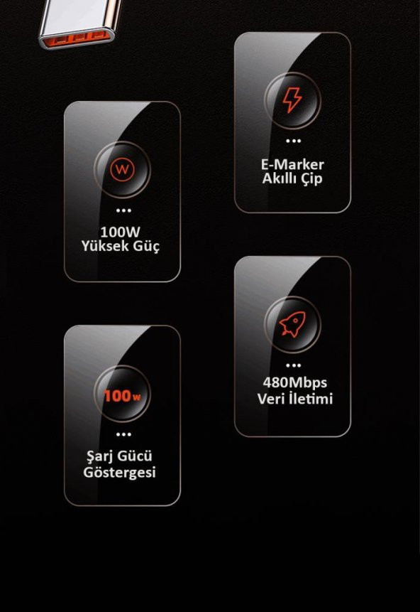 Usams US-SJ546 Dijital Göstergeli Çipli, Örgülü, 1.2m  PD 100W Type-C Hızlı Şarj ve Data Kablosu - 10