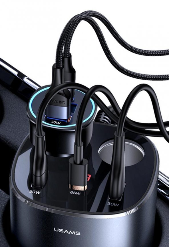 Usams Us-Cc151 Dijital Göstergeli 2X30w Usb+1X65w Pd+2X60w Çakmaklık 245W Araç Hızlı Şarj Organizeri - 3