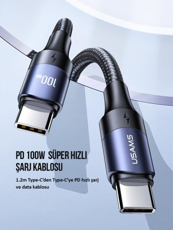 Usams Us-Sj524 Örgülü 1.2M Type-C To Type-C 100W Pd Hızlı Şarj Ve Data Kablosu - 7