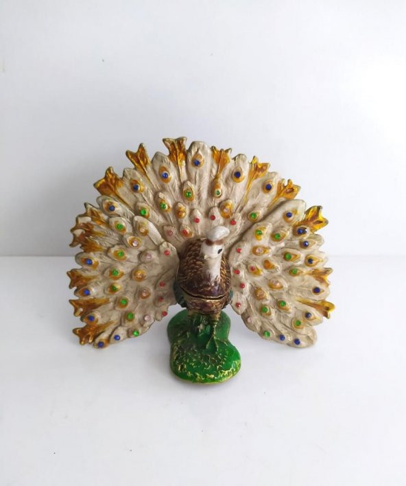 Tavus Kuşu Heykel Minyatür Mücevherat Takı Saklama Kutusu Biblo Ev Ofis Masa Dekor Hediye Figür 9848