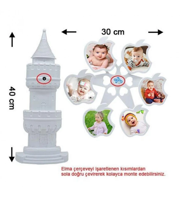 Müzikli Dönen Elma Fotoğraf Çerçevesi Beyaz - Resim 2