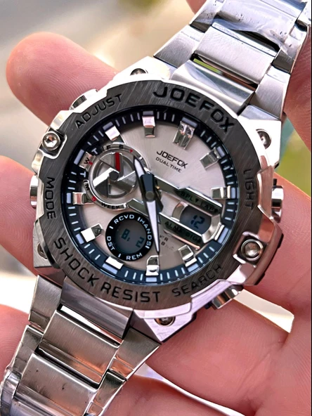 Joefox Çelik Kordon Dijital Ve Analog 2 Yıl Garantili 3 Atm Suya Dayanıklı Erkek Kol Saati JOE.CL09 - Resim 2