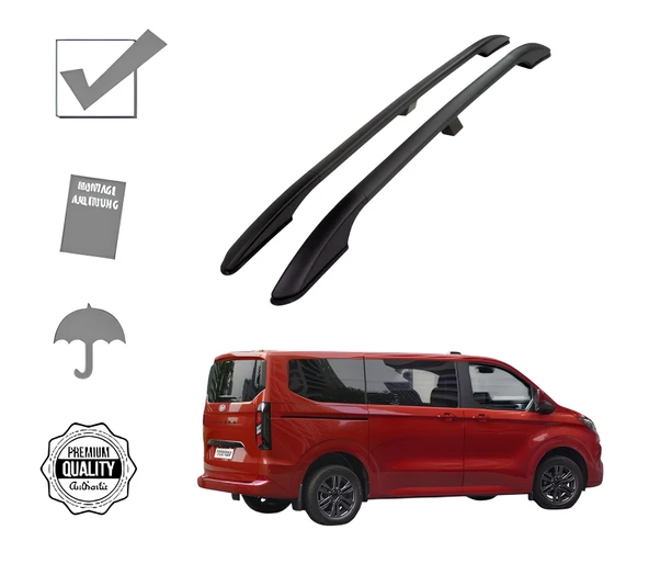 TOURNEO CUSTOM DELUXE KISA ŞASE 2025 2026 2027 PORTBAGAJ TAVAN ÇITASI SİYAH ürün görseli 1