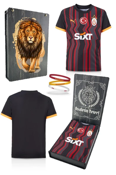 Galatasaray Orijinal Lisanslı 2024/25 Alternatif Siyah Taraftar Forma Spor Bileklik Set Hediyelik Ahşap Kutulu ürün görseli 1