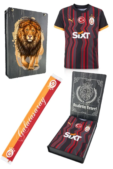 Galatasaray Orijinal Lisanslı 2024/25 Alternatif Siyah Taraftar Forma + Şal Kaşkol Set Hediyelik Ahşap Kutulu ürün görseli 1