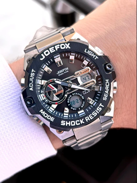Joefox Çelik Kordon Dijital Ve Analog 2 Yıl Garantili 3 Atm Suya Dayanıklı Erkek Kol Saati JOE.CL10