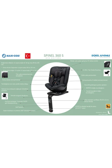 MAXİ-COSİ Maxi-cosi Spinel 360 S I-size Dönebilen Yatabilen Isofix'li 0-36 Kg Oto koltuğu Authentic Graphite - Resim 3
