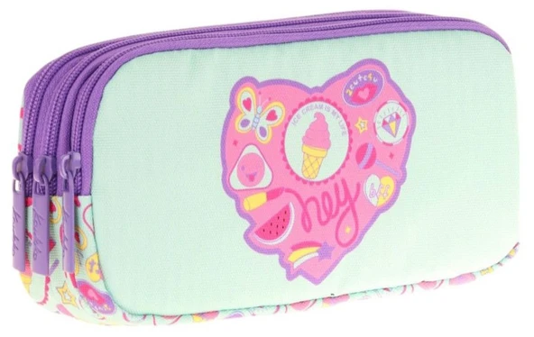Kaukko Kids Üç Bölmeli Turkuaz Mor, Şekerleme Baskılı, Kız Çocuk Okul Kalemliği - L8230 ürün görseli