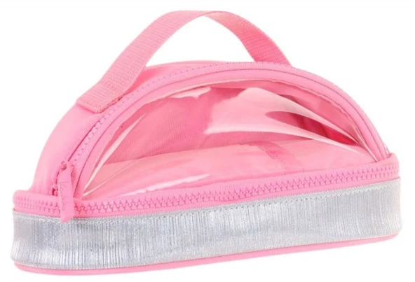 Kaukko Crescent Taşıma Saplı Kız Çocuk İki Gözlü Kalemlik - Pembe Gri, Şeffaf Cepli - K2727 ürün görseli