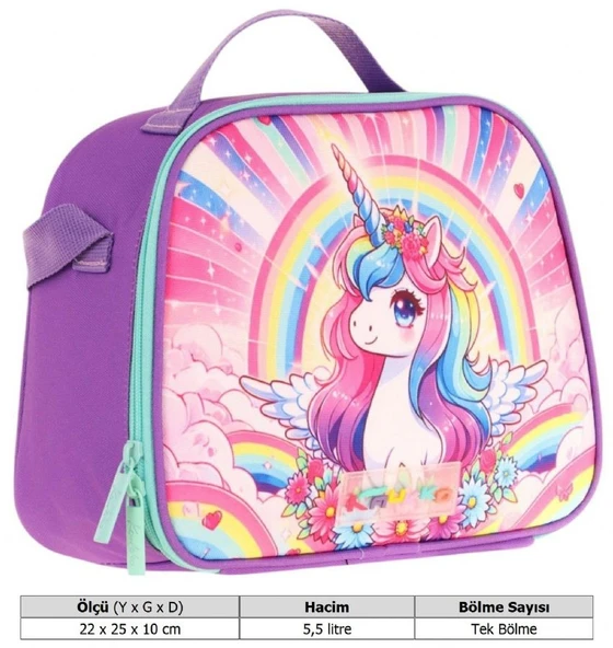 Kaukko Kids Kız Çocuk Isı Yalıtımlı Okul/Piknik Beslenme Çantası (Unicorn) L7249 - Resim 3