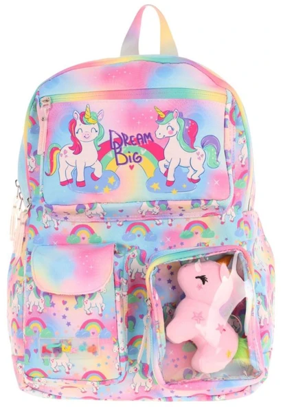 Kaukko Kız Çocuk Peluş Unicornlu İlkokul Okul Sırt Çantası - Pembe - L5243 - Resim 2