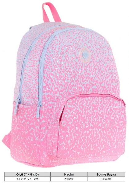 Kaukko Dots Kız Çocuk Üç Bölmeli İlkokul ve Ortaokul Çantası - Pembe Nokta Desenli - K1803 - Resim 4