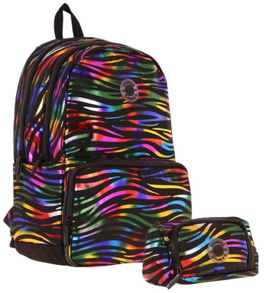 Kaukko Shine Kız Çocuk Zebra Desenli Siyah Çok Renkli İlkokul, Ortaokul Sırt Çantası ve Kalemlik Seti ürün görseli