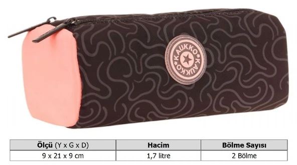 Kaukko İki Bölmeli Kız Çocuk Okul Kalem Çantası - Siyah Somon - K2747 - 3