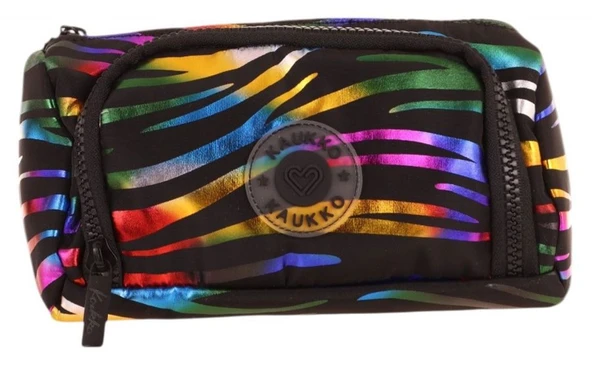 Kaukko Plump İki Bölmeli Siyah Çok Renkli Zebra Desenli Kız Çocuk Kalem Çantası/Kalemlik - K2691 - Resim 2