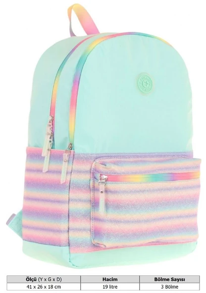 Kaukko Brush Üç Bölmeli Kız Çocuk Su Yeşili Çok Renkli Okul Çantası - K1824 - Resim 4