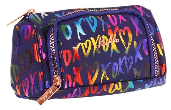 Kaukko Plump İki Bölmeli Lacivert XOXO Desenli Kız Çocuk Kalem Çantası/Kalemlik - K2690 ürün görseli