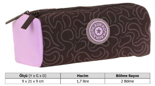 Kaukko İki Bölmeli Kız Çocuk Okul Kalem Çantası - Siyah Lila - K2751 - Resim 3