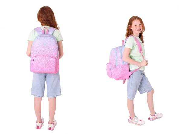 Kaukko Nokta Desenli Pembe Kız Çocuk Okul Çantası ve Kalemlik Seti (KK - K1803+KK - K2714) - Resim 3