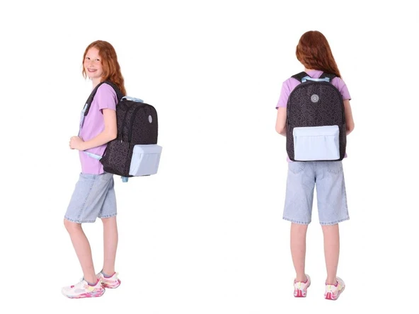 Kaukko Double Color Kız Çocuk Okul Sırt Çantası ve Beslenme Çantası Seti - Siyah Mavi - Resim 3