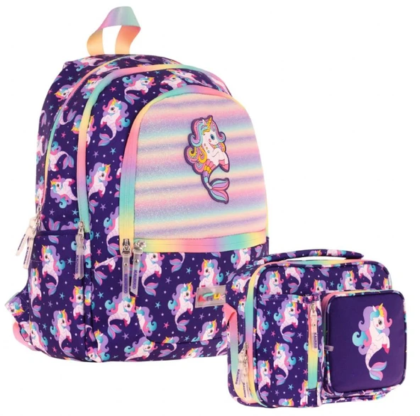 Kaukko Kids Kız Çocuk Okul Çantası ve Isı Yalıtımlı Beslenme Çantası Seti (L5228+L7228) Kauçuk Unicorn - Mor ürün görseli