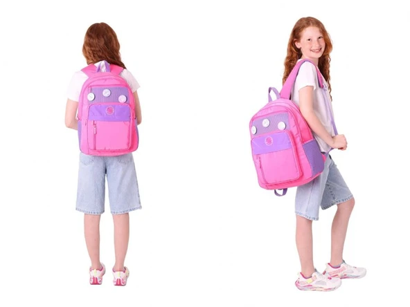 Kauko Holiday Kız Çocuk Rozetli Okul Çantası ve Kalemlik Seti - Pembe - Altı Bölmeli - Resim 4