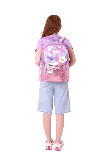 Kaukko Kids Kedi Şekilli Kız Çocuk Dört Gözlü Okul Çantası - L5219 - Resim 6
