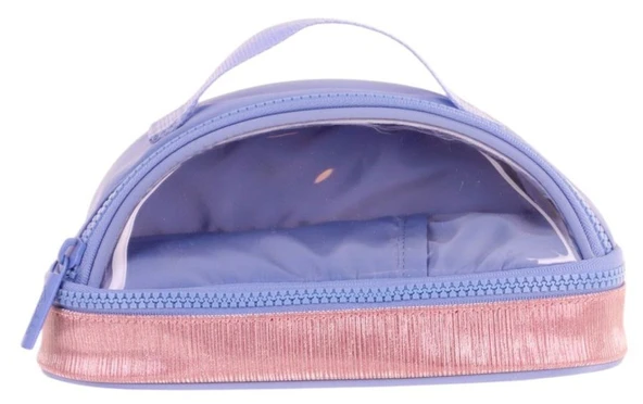 Kaukko Crescent Taşıma Saplı Kız Çocuk İki Gözlü Kalemlik - Mavi Pembe, Şeffaf Cepli - K2726 - Resim 2