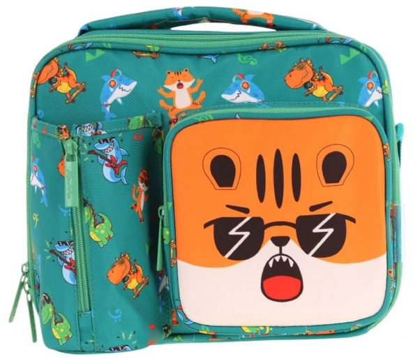 Kaukko Erkek Çocuk, Yeşil Turuncu, Aslan Baskılı Isı Yalıtımlı Üç Bölmeli (Matara Cepli) Okul Beslenme Çantası L7254 - Resim 2