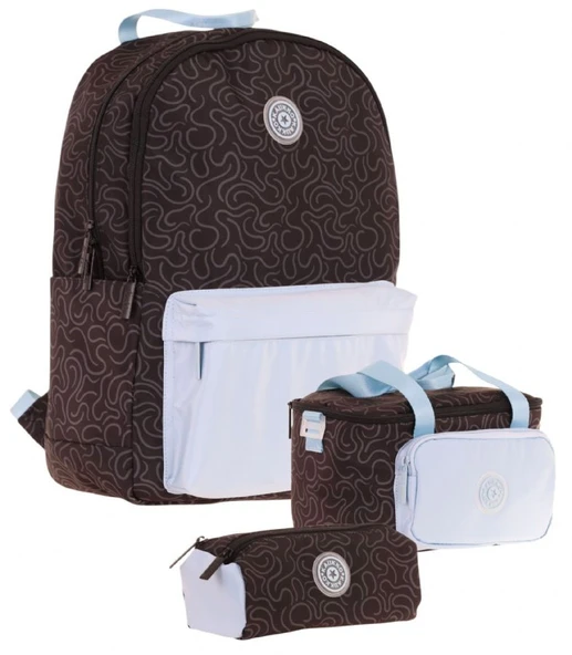 Kaukko Çizgi Desenli Siyah Mavi Kız Çocuk Üçlü Okul Çanta Seti ürün görseli