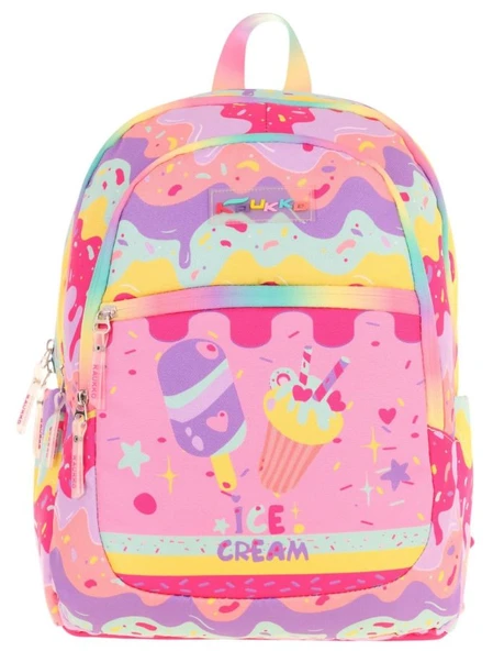 Kaukko Üç Bölmeli Kız Çocuk İlkokul Sırt Çantası (L5232) - Pembe Sarı - Dondurma Baskılı - Resim 2