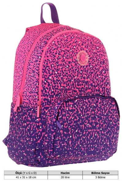 Kaukko Dots Kız Çocuk Üç Bölmeli İlkokul ve Ortaokul Çantası - Mor Nokta Desenli - K1806 - Resim 4