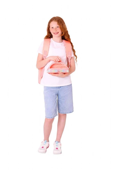 Kaukko Magic Dreams Okul Sırt Çantası ve Şeffaf Kalem Çantası Seti - Kız Çocuk - Somon - Resim 3