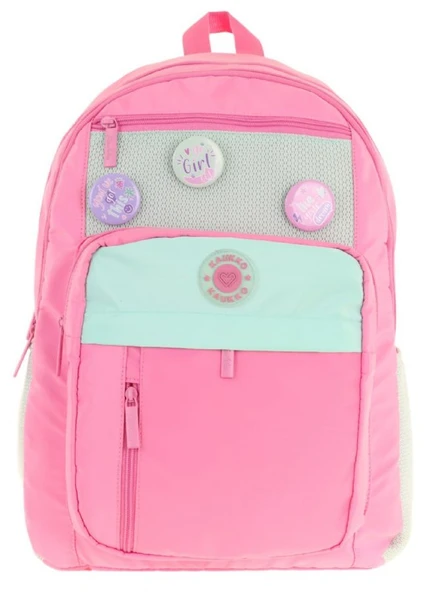 Kauko Holiday Kız Çocuk Altı Bölmeli Rozetli Okul Sırt Çantası - Pembe - K1828 - Resim 2