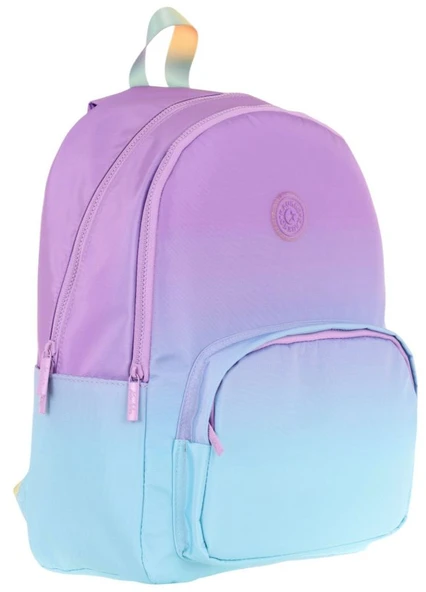 Kaukko Rainbow Kız Çocuk Üç Bölmeli İlkokul ve Ortaokul Çantası - Mor Turkuaz Renk Geçişli - K1799