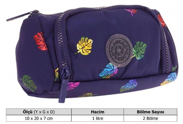 Kaukko Plump İki Bölmeli Lacivert Yaprak Desenli Kız Çocuk Kalem Çantası/Kalemlik - K2689 - Resim 3