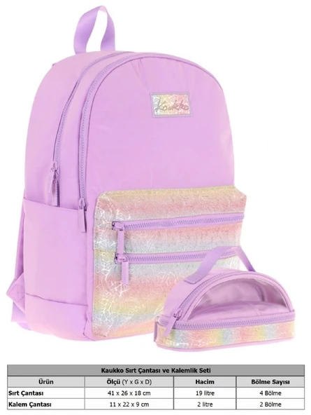 Kaukko Magic Dreams Okul Sırt Çantası ve Şeffaf Kalem Çantası Seti - Kız Çocuk - Pembe Çok Renkli - Resim 2