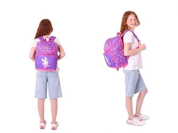 Kaukko Fuşya Mor, Kalpli Tavşan, Kız Çocuk Okul Çantası ve Kalem Çantası Seti - L5246+L8246 - Resim 3