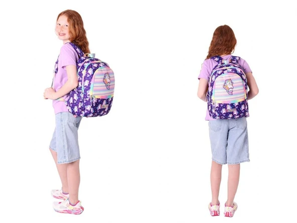 Kaukko Kids Kız Çocuk Okul Çantası ve Isı Yalıtımlı Beslenme Çantası Seti (L5228+L7228) Kauçuk Unicorn - Mor - Resim 3