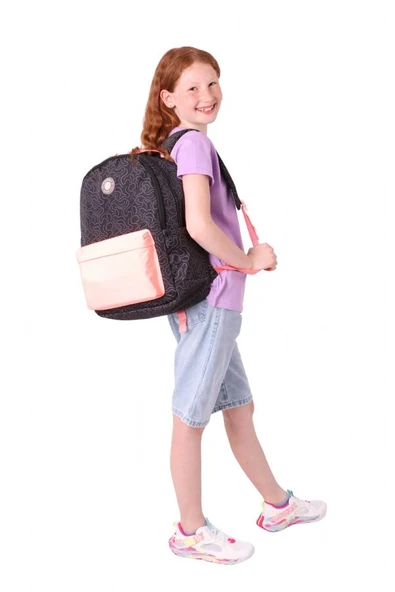 Kaukko Double Colors Üç Bölmeli Kız Çocuk Okul ve Günlük Sırt Çantası - Siyah Pembe - K1836 - Resim 5