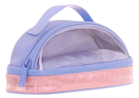 Kaukko Crescent Taşıma Saplı Kız Çocuk İki Gözlü Kalemlik - Mavi Pembe, Şeffaf Cepli - K2726 ürün görseli