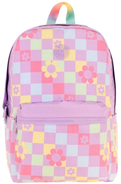 Kaukko Nature Kız Çocuk Üç Bölmeli Mor Pembe Papatya ve Kare Desenli Okul Sırt Çantası - K1786 - Resim 2