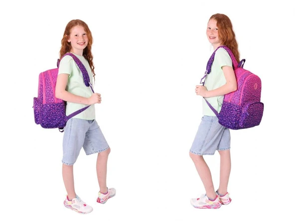 Kaukko Dots Mor Nokta Desenli Kız Çocuk Üçlü İlkokul ve Ortaokul Çanta Seti - Resim 4