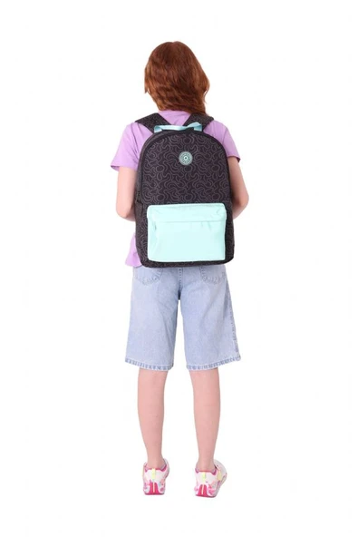 Kaukko Double Colors Üç Bölmeli Kız Çocuk Okul ve Günlük Sırt Çantası - Siyah Turkuaz - K1835 - Resim 6